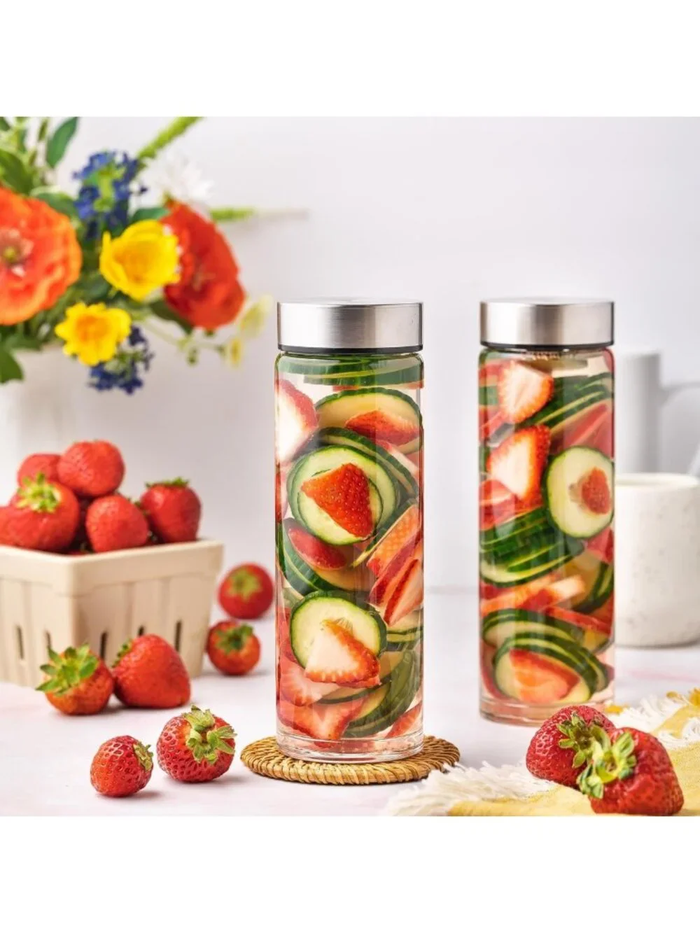 16oz Wide Mouth Glass Juice Bottles with Stainless Steel Lids - Eco-Friendly